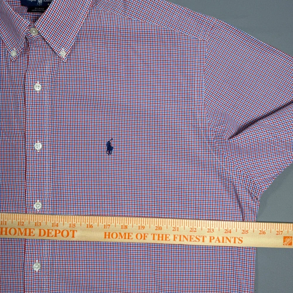 Ralph Lauren Blake Shirt Mens L Red Blue Gingham Check Short Sleeve‎ Button Down